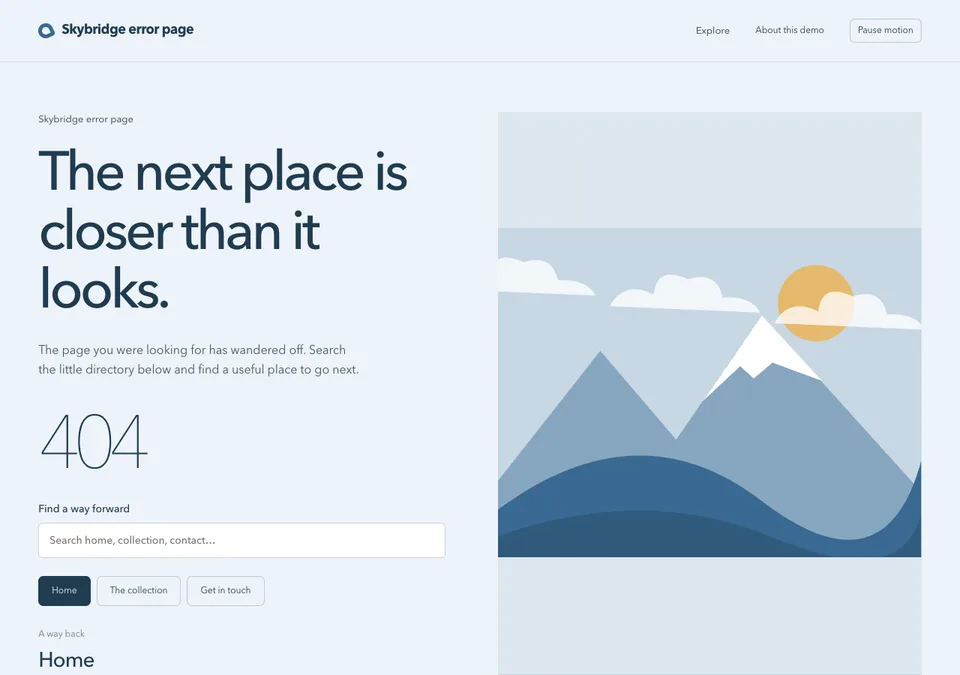 Skybridge error page design preview