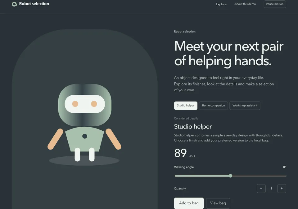 Robot selection preview