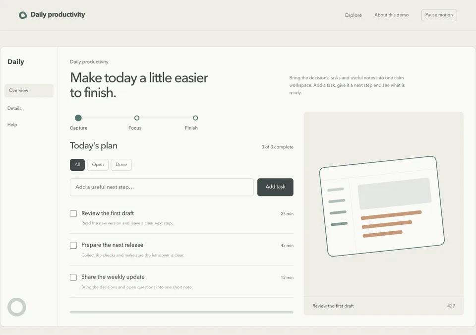Daily productivity preview