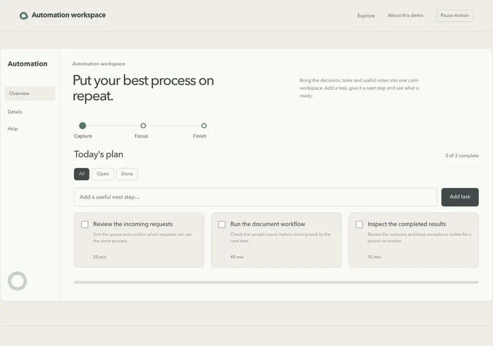 Automation workspace preview