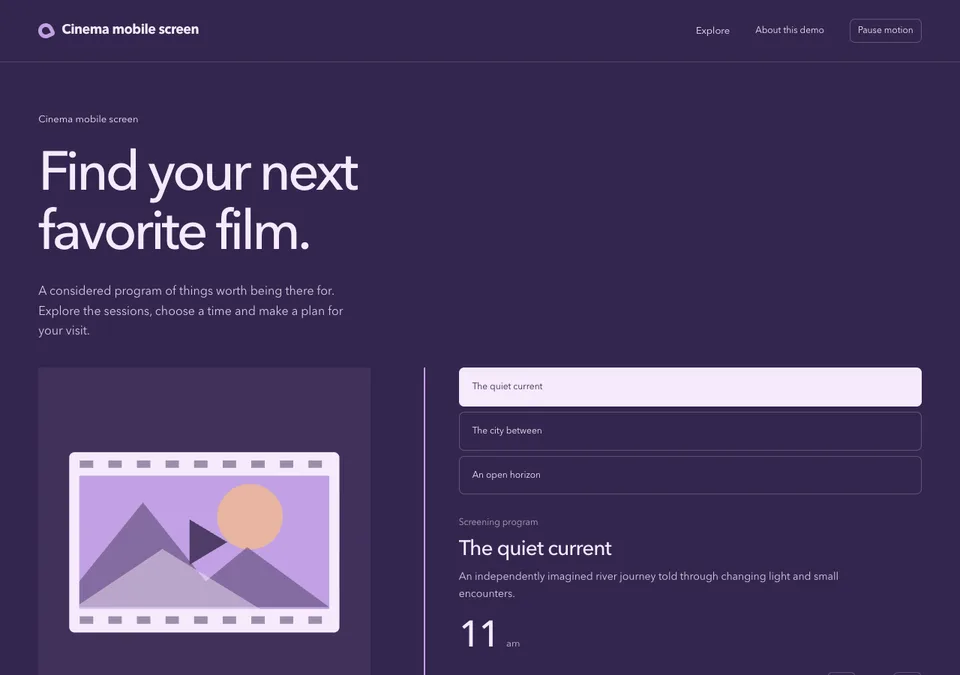 Cinema mobile screen preview