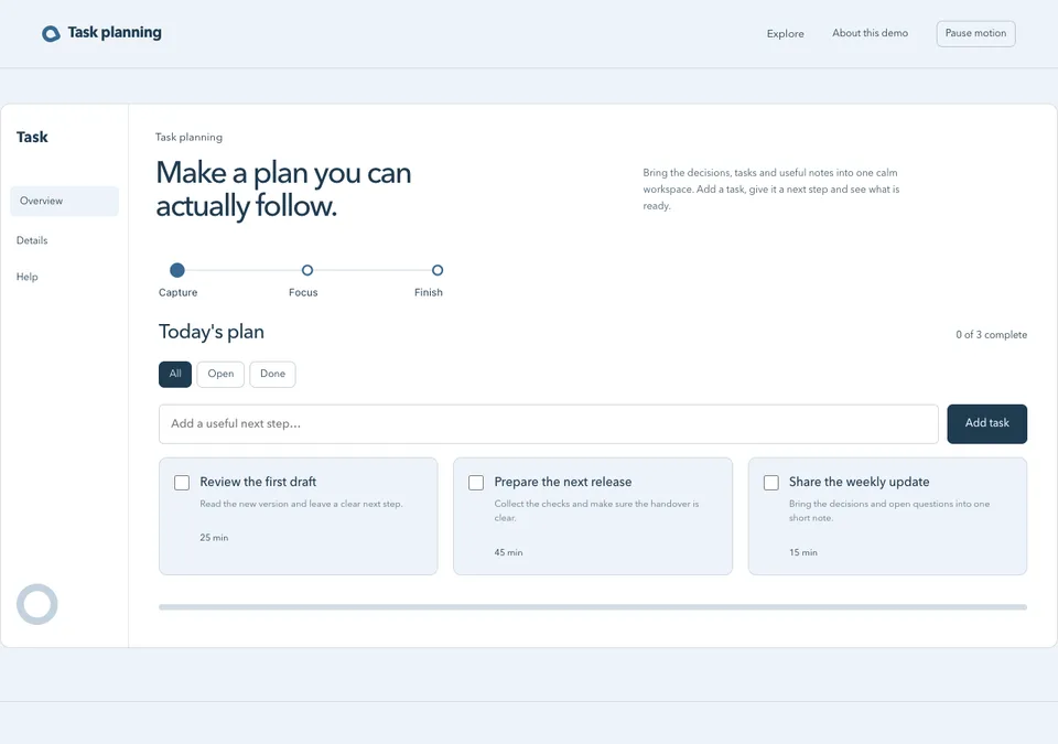 Task planning preview