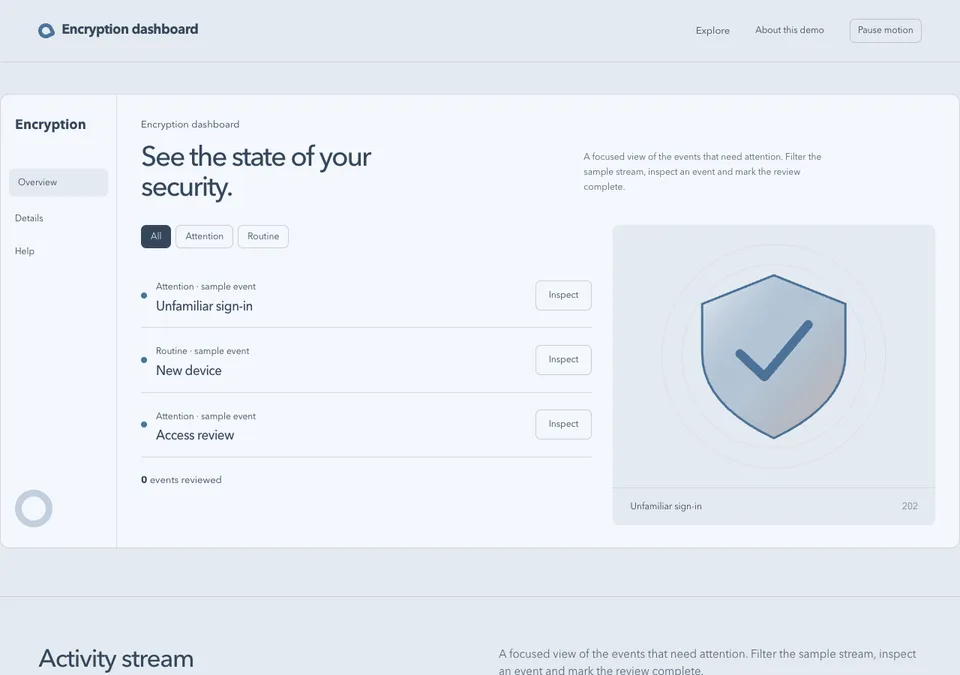 Encryption dashboard preview