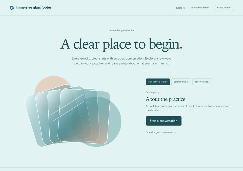 Immersive glass footer preview