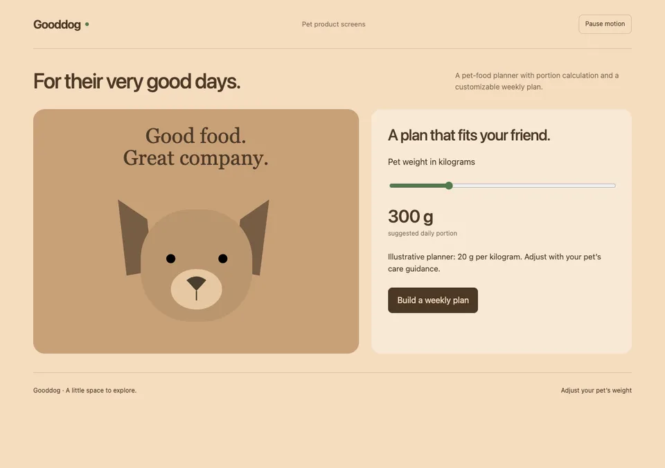 Pet product screens preview