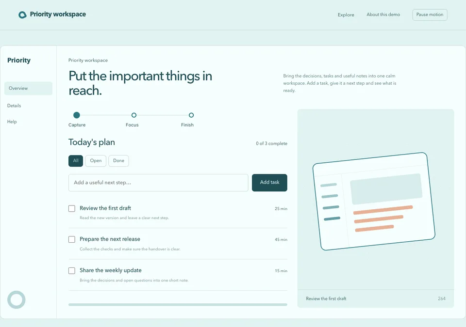 Priority workspace preview