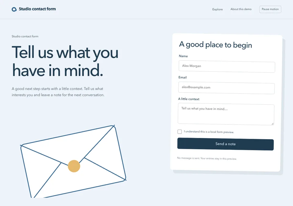 Studio contact form preview