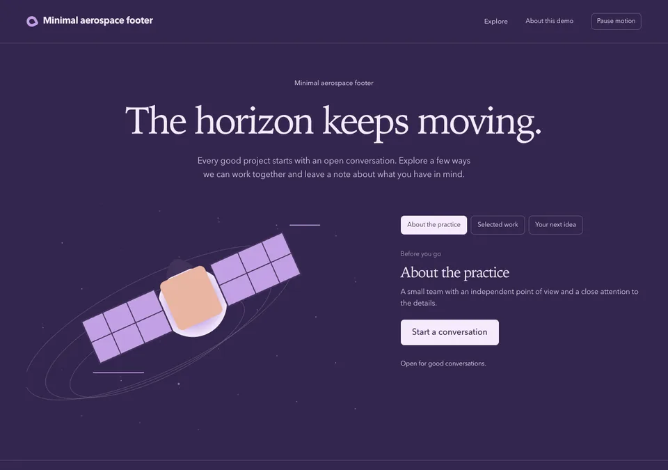 Minimal aerospace footer preview