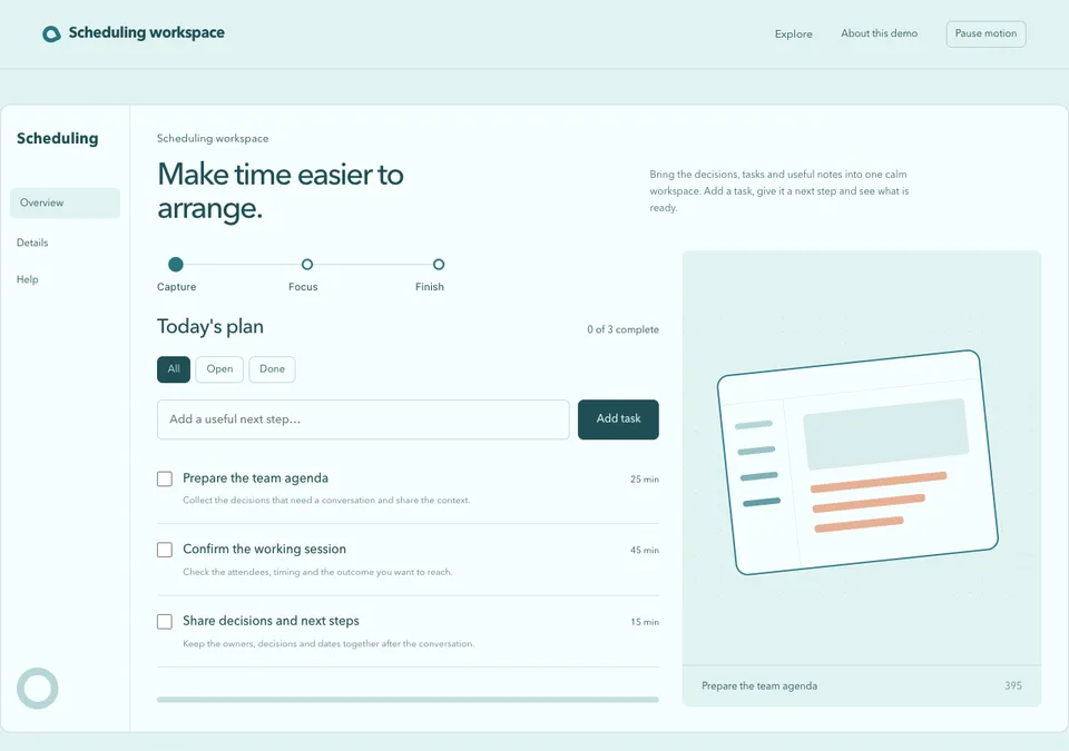 Scheduling workspace preview