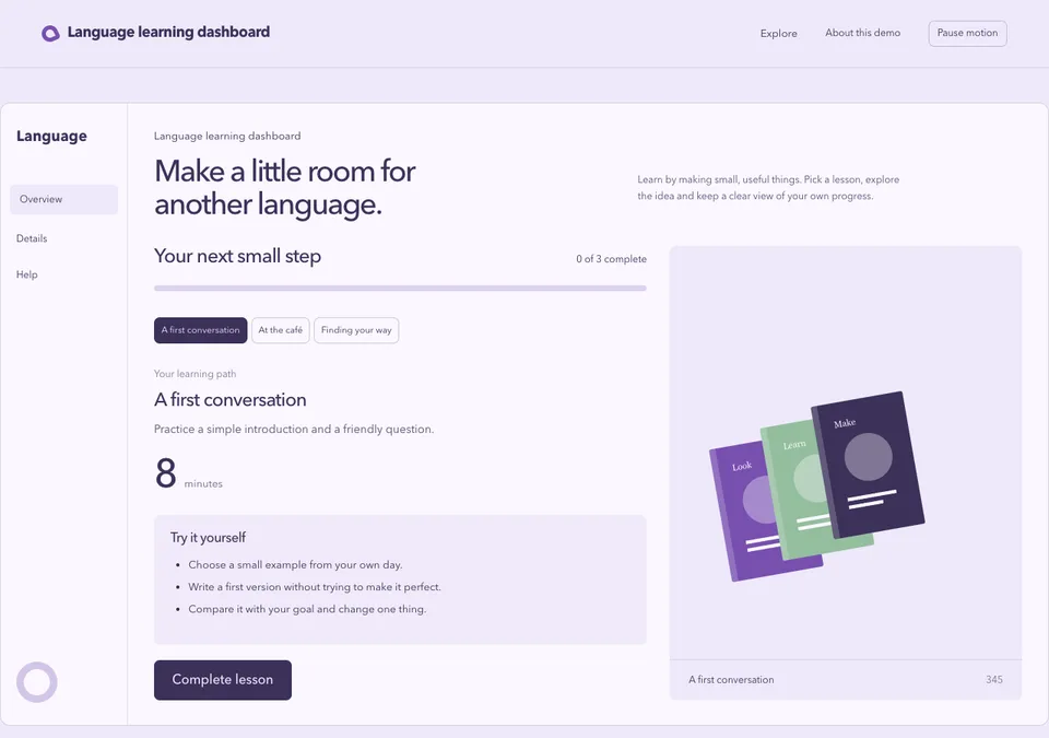 Language learning dashboard preview