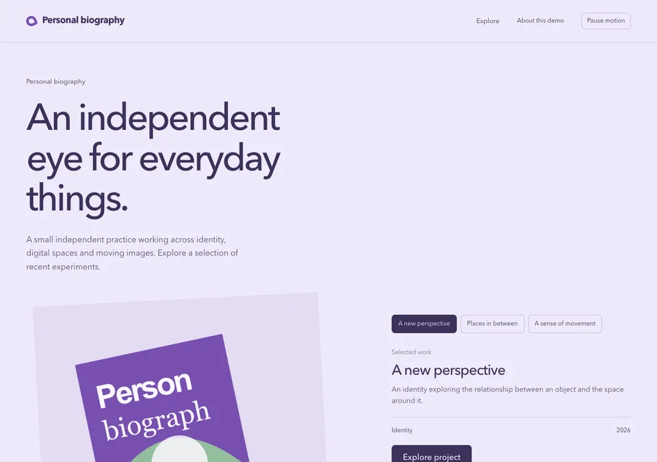 Personal biography design preview