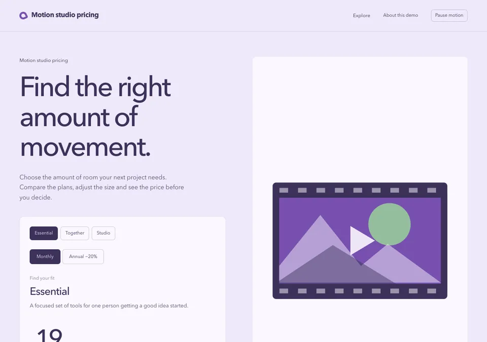Motion studio pricing preview