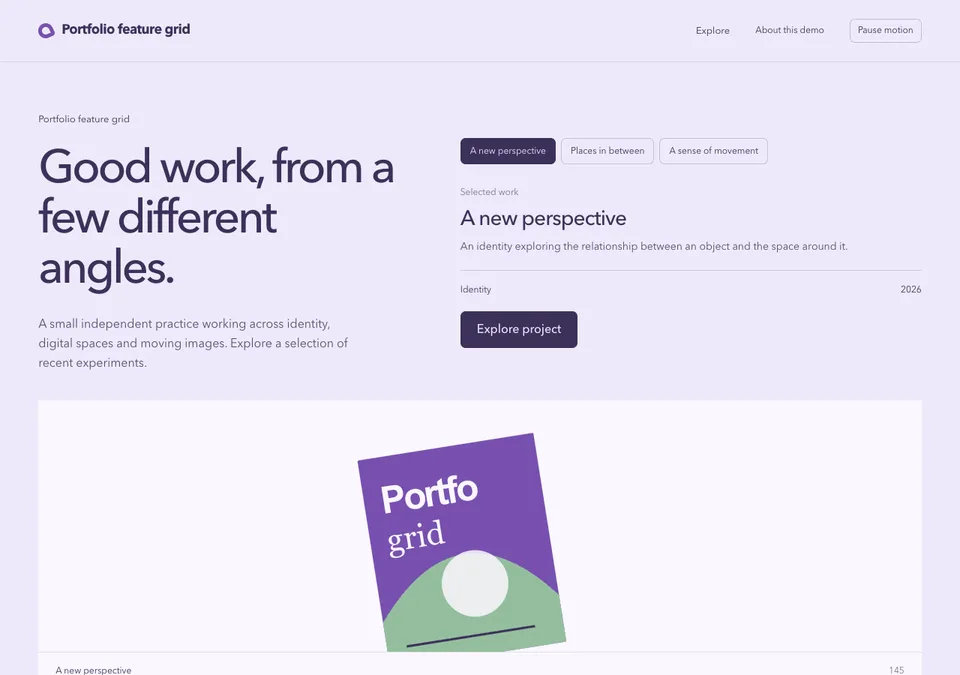Portfolio feature grid preview