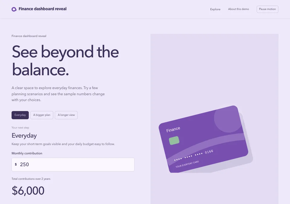 Finance dashboard reveal preview