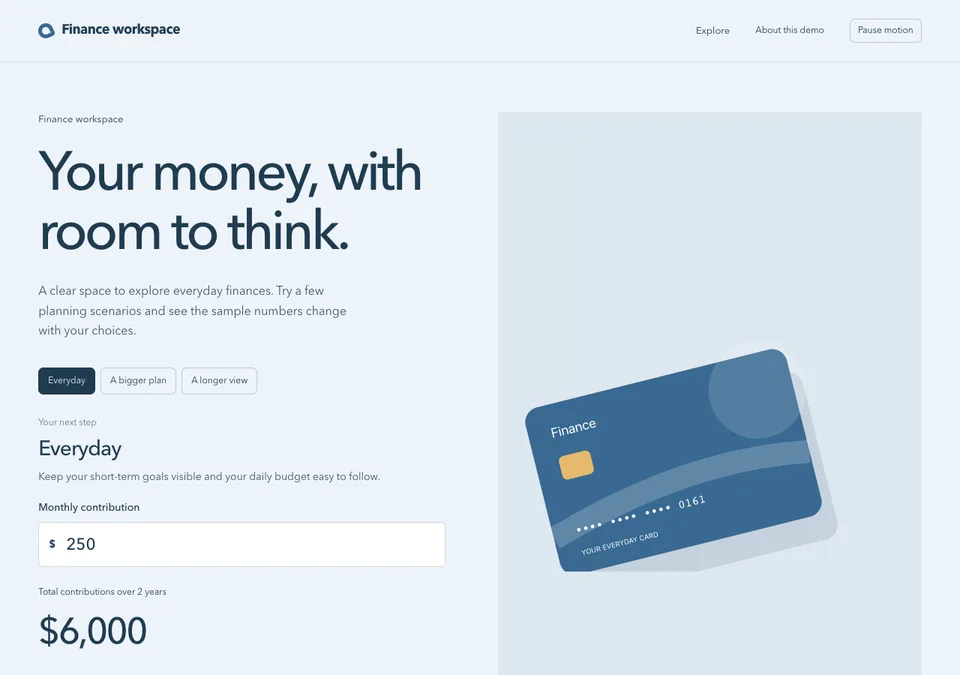 Finance workspace preview