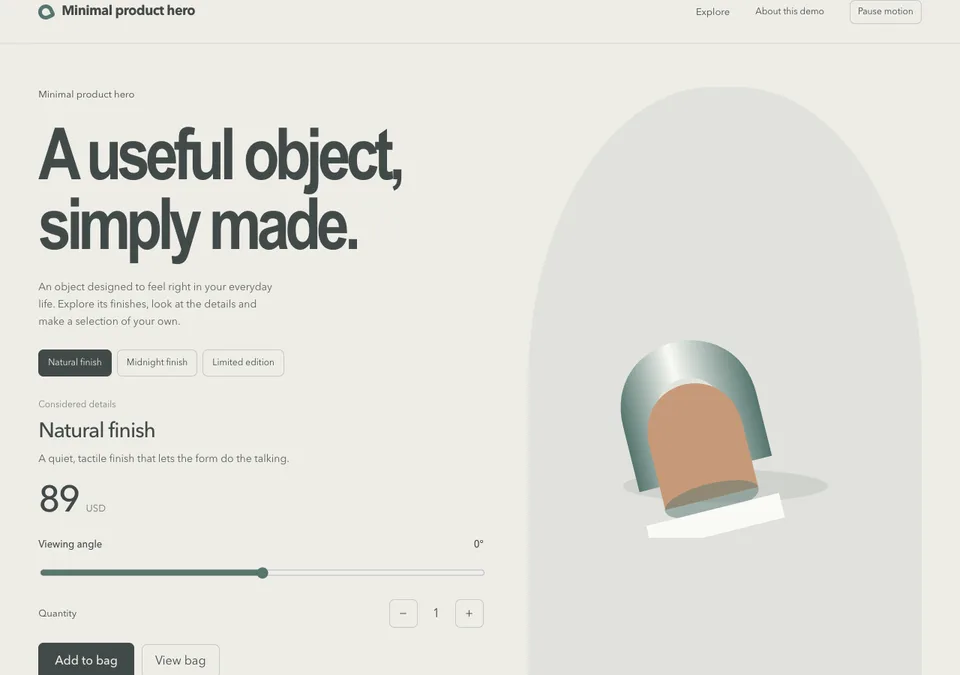 Minimal product hero preview